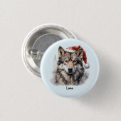 Graue Wolf Weihnachtsmannmütze Monogram Name Chris Button (Vorne & Hinten)
