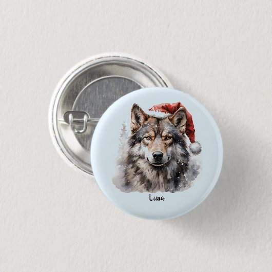 Graue Wolf Weihnachtsmannmütze Monogram Name Chris Button (Vorne & Hinten)