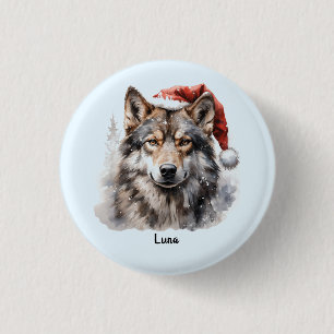 Graue Wolf Weihnachtsmannmütze Monogram Name Chris Button