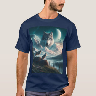 Graue Wölfe bei Dämmerung mit Berg T-Shirt