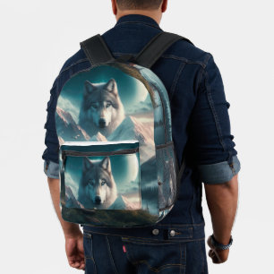 Graue Wölfe bei Morgendämmerung Blau Bedruckter Rucksack