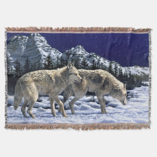 Graue Wölfe in schneesicheren Wintergebirgen werfe Decke (Vorderseite)