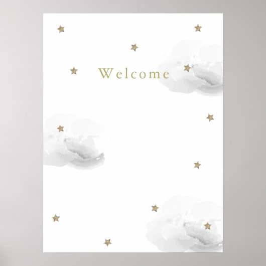 Graue Wolken und goldene Sterne Willkommen Poster (Vorne)