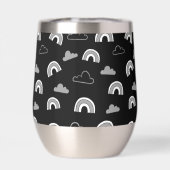 Graue Wolken und Regenbogen auf schwarzem Stemless (Rückseite)