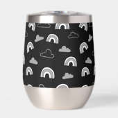 Graue Wolken und Regenbogen auf schwarzem Stemless (Vorderseite)