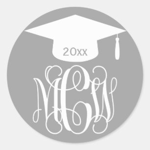 Graue Wt Vine Script Monogramm Abschluss DIY Hinte Runder Aufkleber