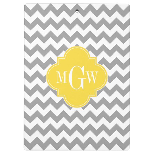 Graue, Zickzack Ananas Quatrefolie 3 Monogramm Klemmbrett (Rückseite)