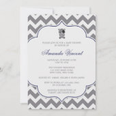 Graue Zickzack Babydusche mit Panda Einladung (Vorderseite)