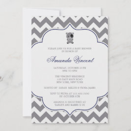 Graue Zickzack Babydusche mit Panda Einladung