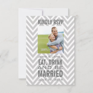 Graue Zickzack Essgetränke Verheiratete Hochzeit R RSVP Karte
