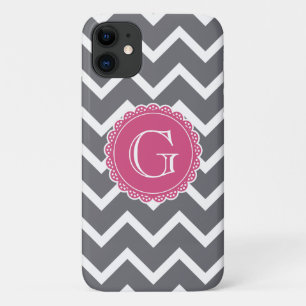 Graue, Zickzack, florrosa Monogramm Case-Mate iPhone Hülle