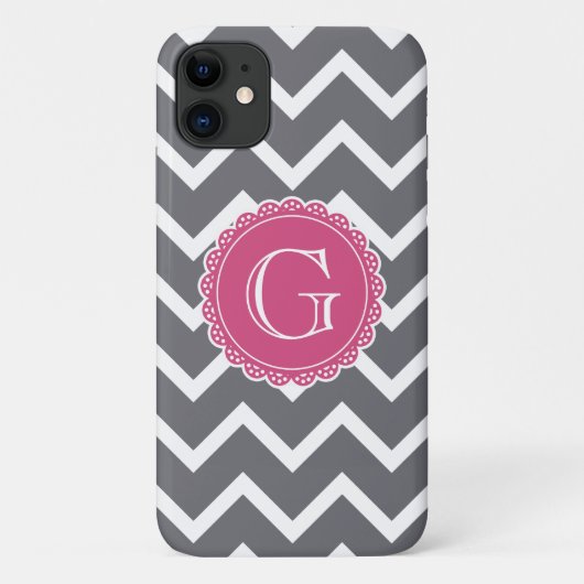 Graue, Zickzack, florrosa Monogramm Case-Mate iPhone Hülle (Rückseite)