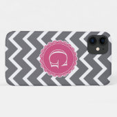 Graue, Zickzack, florrosa Monogramm Case-Mate iPhone Hülle (Rückseite (Horizontal))