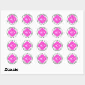 Graue Zickzack Hot-Pink-Folie 3 Monogramm Runder Aufkleber (Blatt)