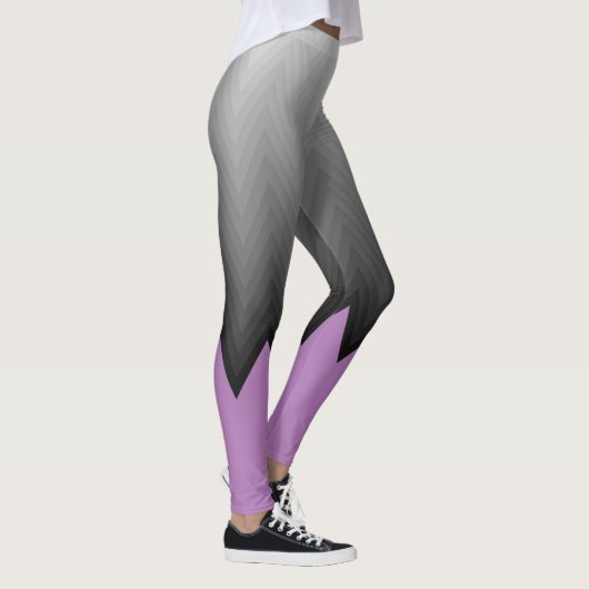Graue Zickzack Lavendel lila, anpassbare Farbe Leggings (Rechts)