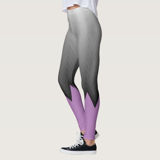 Graue Zickzack Lavendel lila, anpassbare Farbe Leggings (Links)