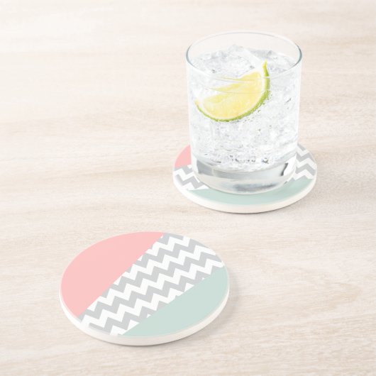 Graue Zickzack Minze und Korallen Getränkeuntersetzer (Seite)