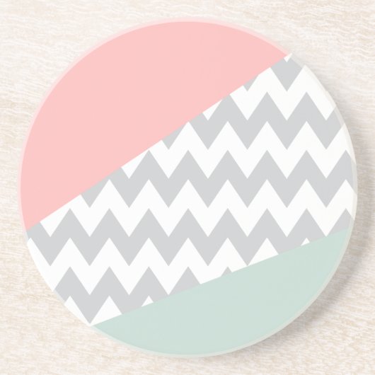 Graue Zickzack Minze und Korallen Getränkeuntersetzer (Vorne)