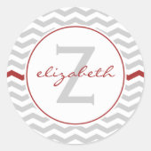 Graue Zickzack Monogramm Runder Aufkleber (Vorderseite)