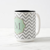 Graue Zickzack Monogramm Zweifarbige Tasse (VorderseiteRechts)