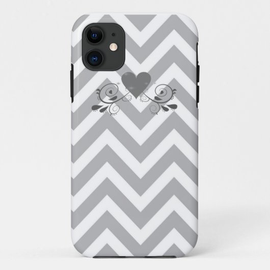 Graue Zickzack und Herz-Design Phone Case (Rückseite)