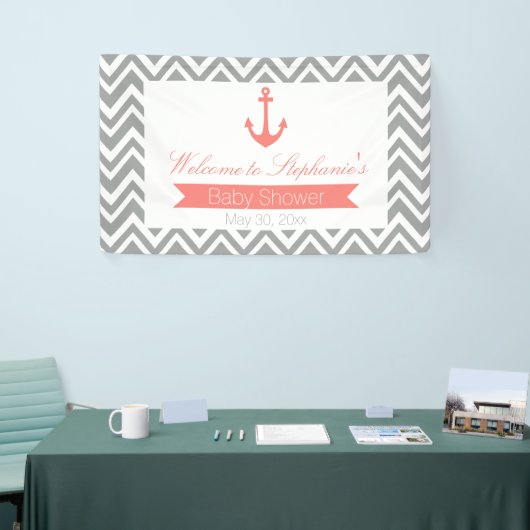 Graue Zickzack und korallrosa Kinderdusche Banner (Messeveranstaltung)