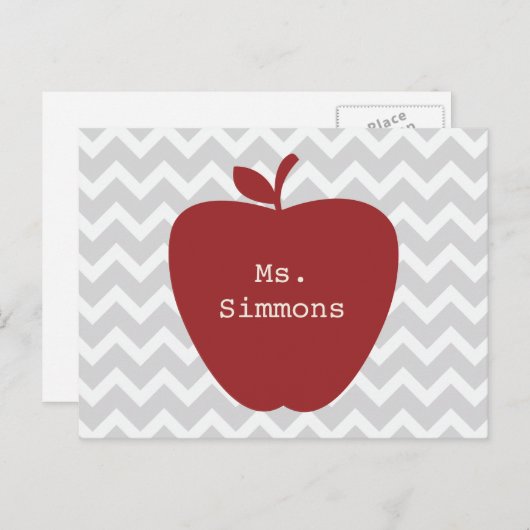 Graue Zickzack- und Red-Apple-Lehrerin Postkarte (Vorne/Hinten)