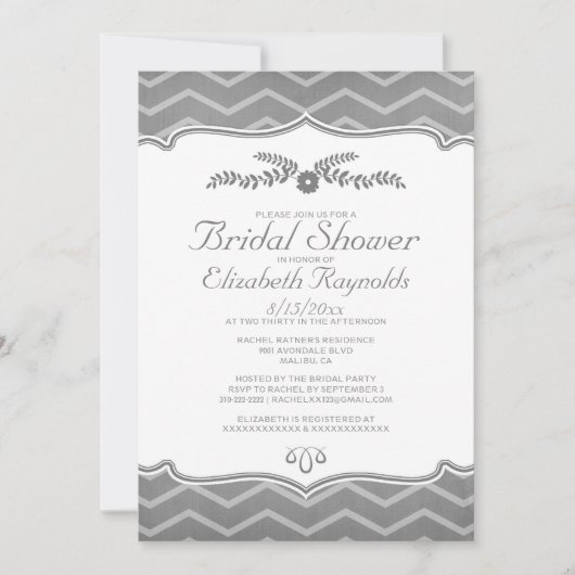 Graue Zigzag Bridal Dusche Einladungen (Vorderseite)
