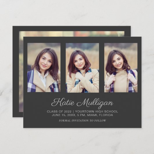 Grauer 4-Foto-Abschluss Rett Datum Ankündigung (Vorne/Hinten)