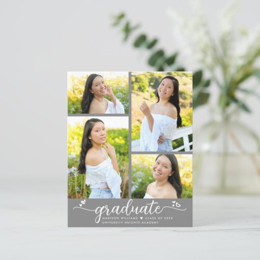 Grauer Abschluss 4 Foto Script Einladung (Stehend Vorderseite)