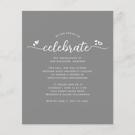 Grauer Abschluss 4 Foto Script Einladung (Rückseite)