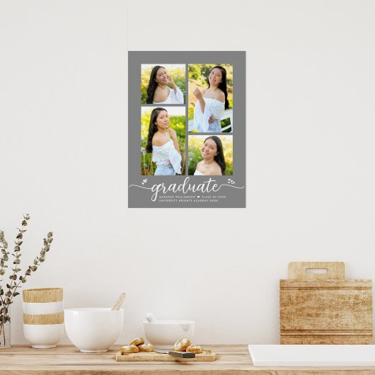Grauer Abschluss 4 Foto Script Hearts Modern Girly Poster (Küche)