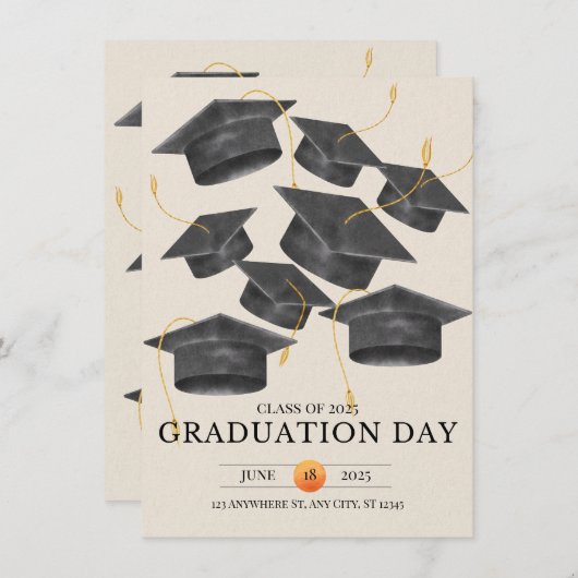 Grauer Abschluss Elegantes Minimalistisches Poster Einladung (Vorne/Hinten)