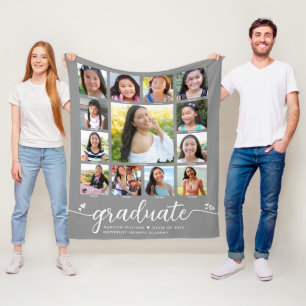 Grauer Abschluss K-12 Moderne Script Foto Collage Fleecedecke