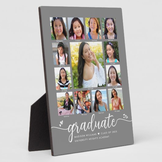 Grauer Abschluss K-12 Moderne Script Foto Collage Fotoplatte (Seite)