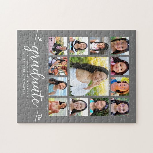 Grauer Abschluss K-12 Moderne Script Foto Collage Puzzle (Horizontal)