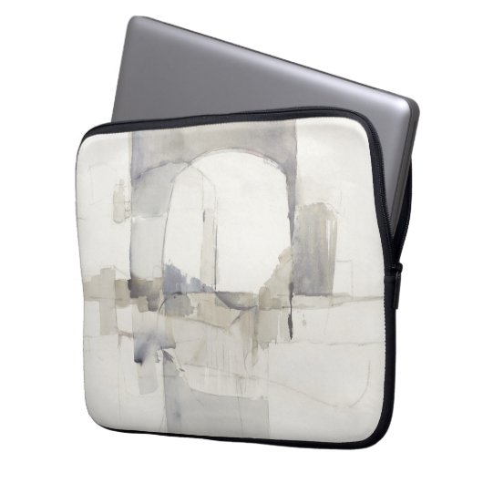 Grauer abstrakter Druck der Improvisations-I Laptopschutzhülle (Vorderseite Links)