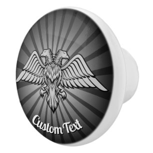 Grauer Adler mit zwei Köpfen Keramik Knofen Keramikknauf