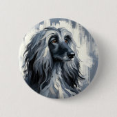 Grauer Afghanischer Windhund-Porträt Button (Vorderseite)