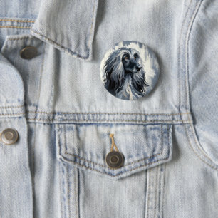 Grauer Afghanischer Windhund-Porträt Button