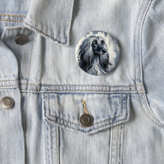 Grauer Afghanischer Windhund-Porträt Button (Beispiel)