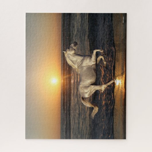 Grauer andalusischer Fahrer am Strand Puzzle (Vertikal)