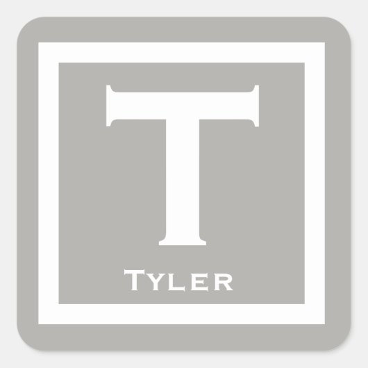 Grauer Anfangsname Kinder Junge Party zurück zur S Quadratischer Aufkleber (Vorderseite)