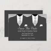 Grauer Anzug und Krawatte Save the Date Hochzeit (Vorne/Hinten)