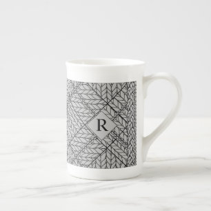 GRAUER ARGYLE STRICK Bone China Tasse + Text