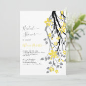 Grauer Ast mit gelbem Brautparty Einladung (Stehend Vorderseite)