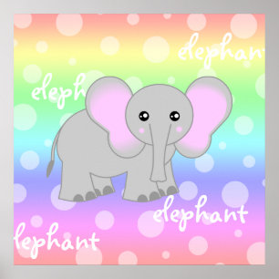Grauer Baby-Elefant süßer Regenbogen-Poster-Druck Poster