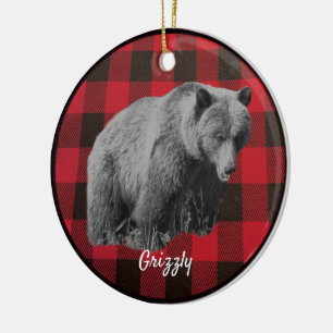 Grauer Bär Buffalo Karo Keramik Weihnachtsbaumanhä Ornament