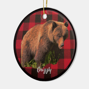 Grauer Bär Buffalo Karo Keramik Weihnachtsbaumanhä Ornament