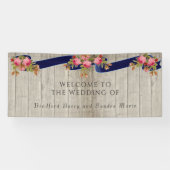 Grauer Barn Wood Navy Blue Pink Rose Rustikale Hoc Banner (Horizontal)